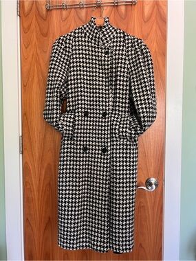 Classic Black & White Houndstooth Pea Coat